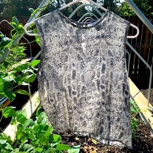 Allison Taylor, 100% silk sleeveless blouse, snake skin pattern